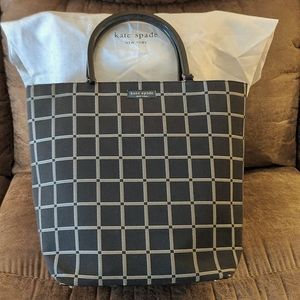 Kate Spade purse, black/grey windowpane design, 10 1/2 " tall, black handles